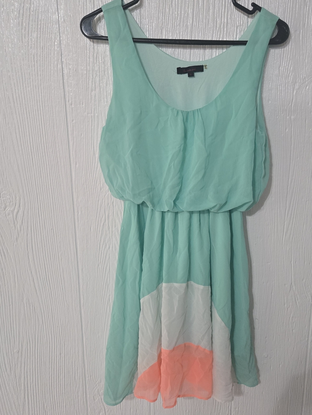 Lulumari Women’s Small Sleeveless Chiffon Dress Mint Green Colorblock Coral...
